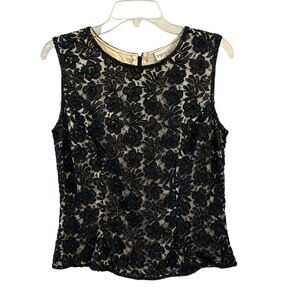 Paradise New York Sleeveless Intricate Beaded Florals Black overlay on Beige Med